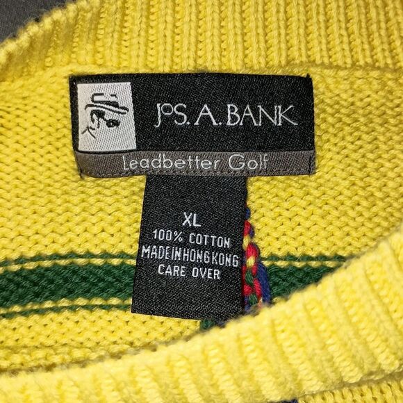 Vintage Jos. A. Bank Leadbetter Golf Sweater Vest XL Yellow Plaid Academia - Picture 9 of 11